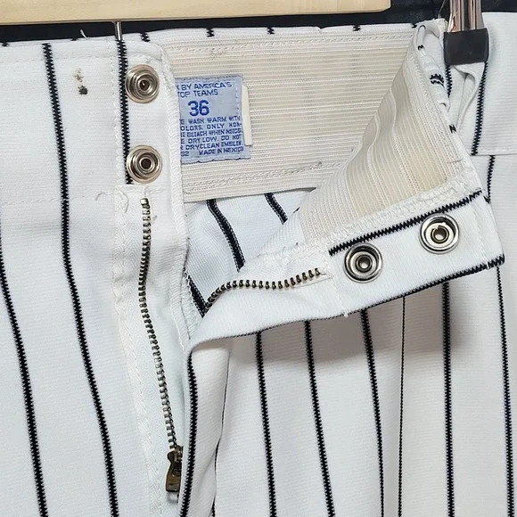Russell Athletic Mens White Black Pinstripe Baseball Pants Size 36 Distressed - Picture 3 of 11